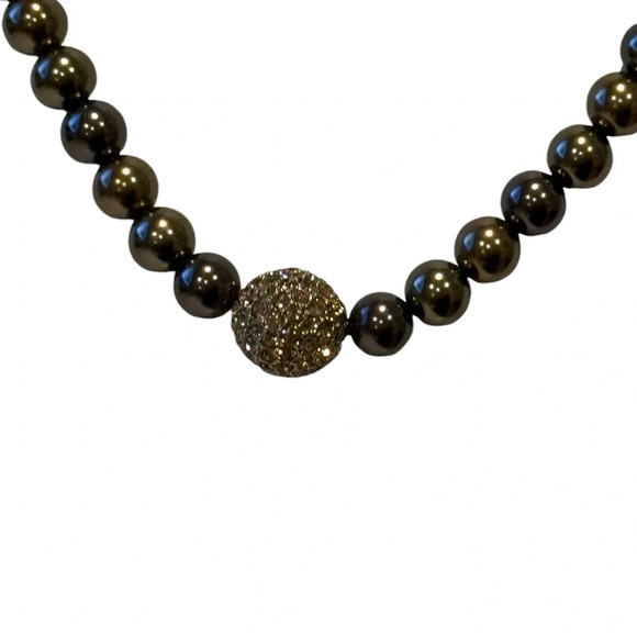 Signed Amber Brown Bead Necklace w/ Sparkly Gold Focal Bead – 18” Elegant - Picture 4 of 9